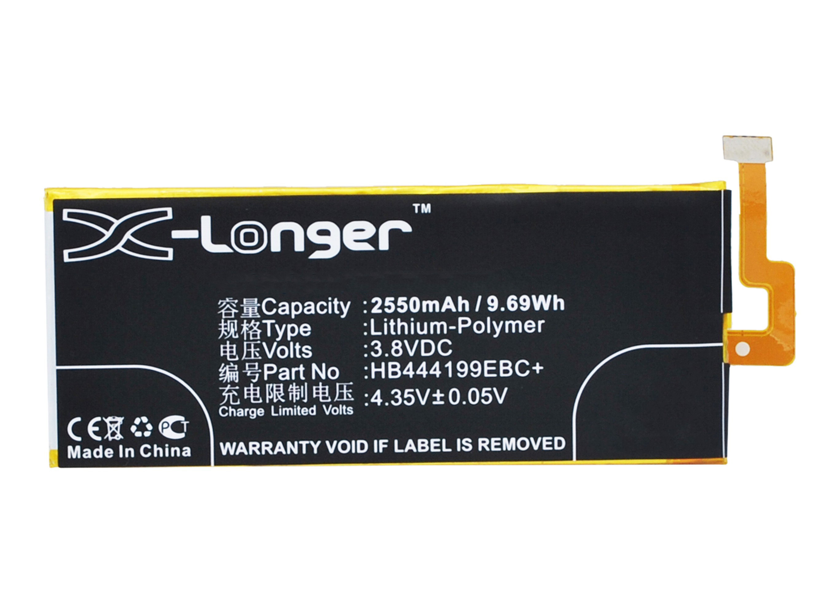 Synergy Digital Battery Compatible With Huawei HB444199EBC+ Cellphone Battery - (Li-Pol, 3.8V, 2550 mAh / 9.69Wh)
