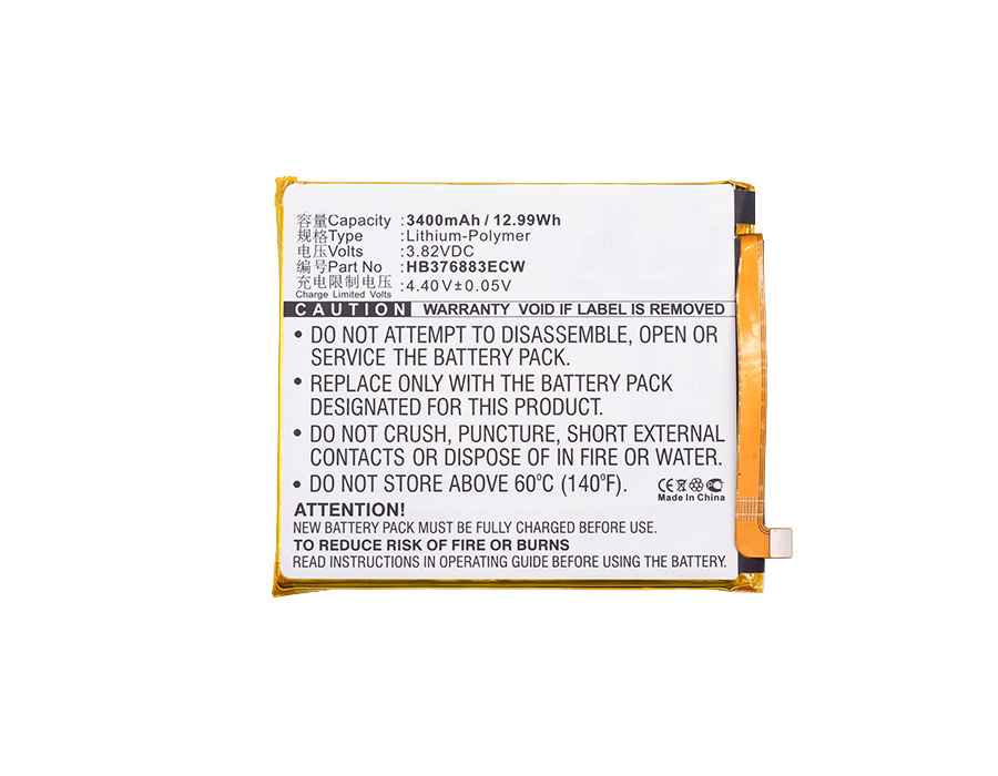 Synergy Digital Battery Compatible With Huawei HB376883ECW Cellphone Battery - (Li-Pol, 3.82V, 3400 mAh / 12.99Wh)