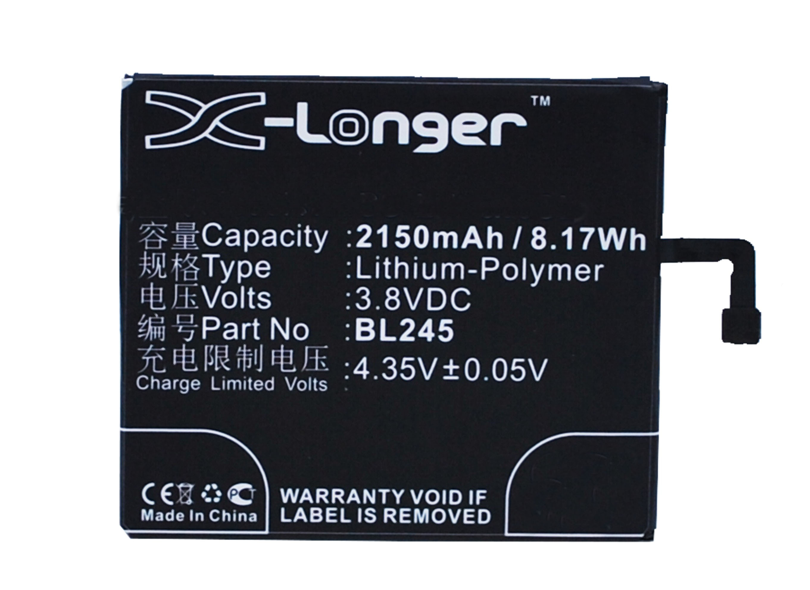 Synergy Digital Battery Compatible With Lenovo BL245 Cellphone Battery - (Li-Pol, 3.8V, 2150 mAh / 8.17Wh)