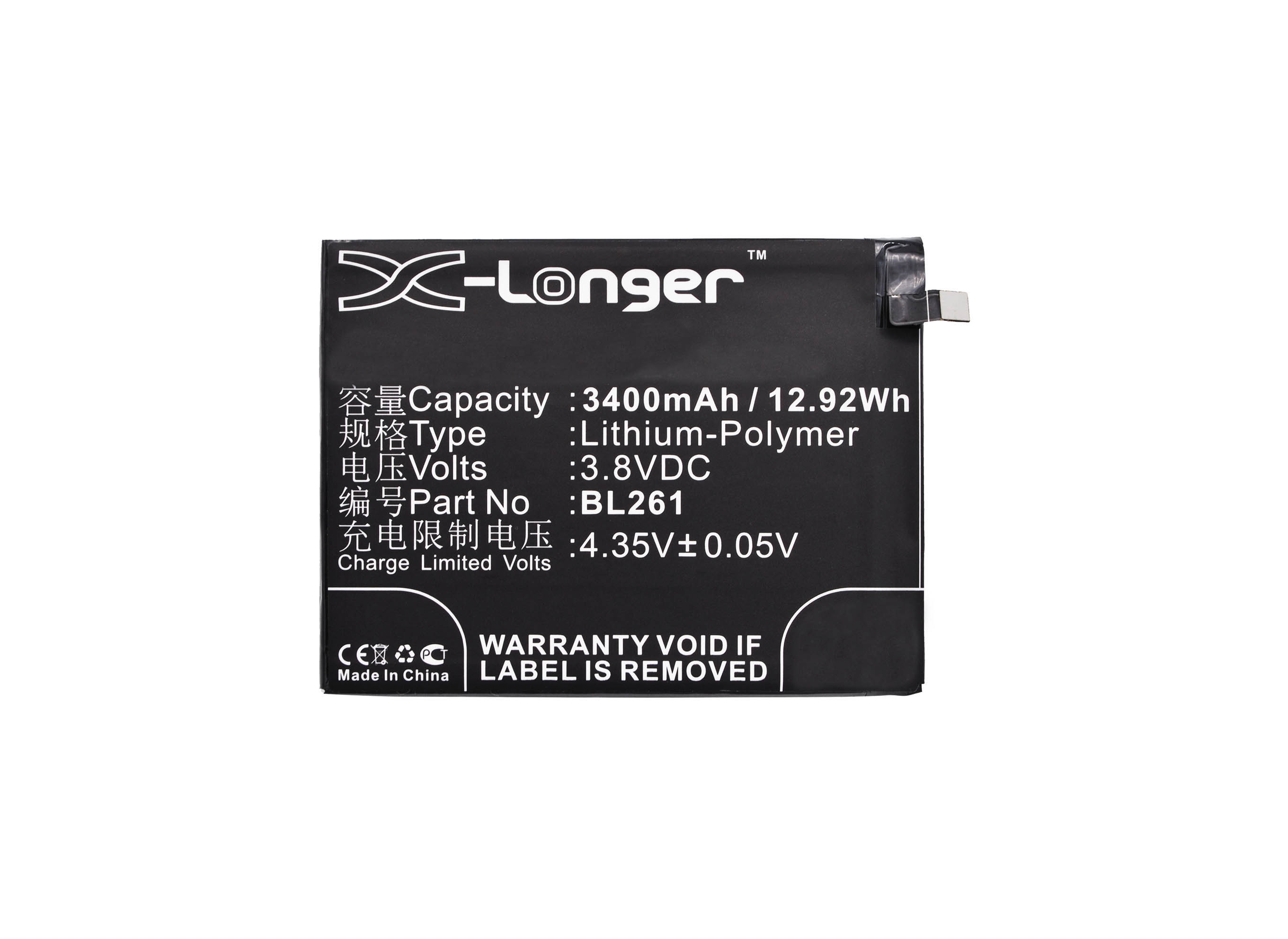 Synergy Digital Battery Compatible With Lenovo BL261 Cellphone Battery - (Li-Pol, 3.8V, 3400 mAh / 12.92Wh)
