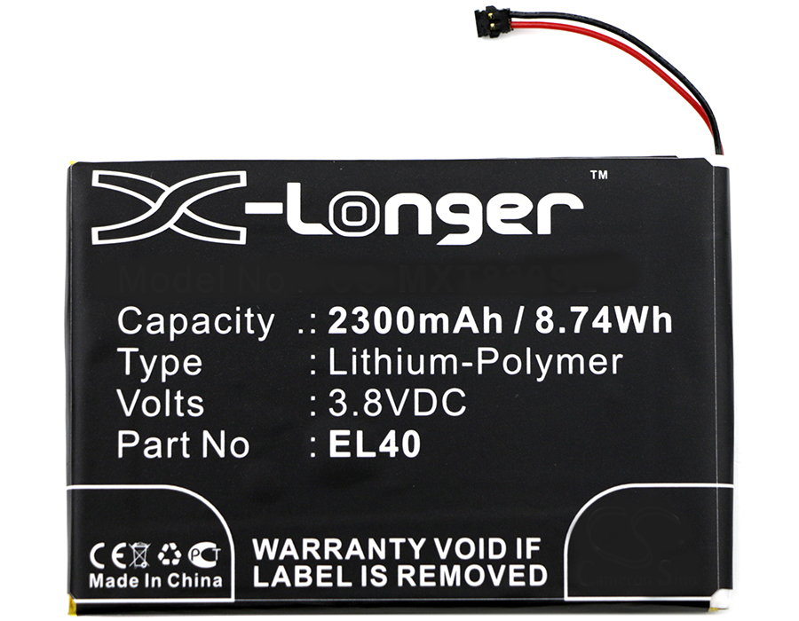 Synergy Digital Battery Compatible With Motorola EL40 Cellphone Battery - (Li-Pol, 3.8V, 2300 mAh / 8.74Wh)