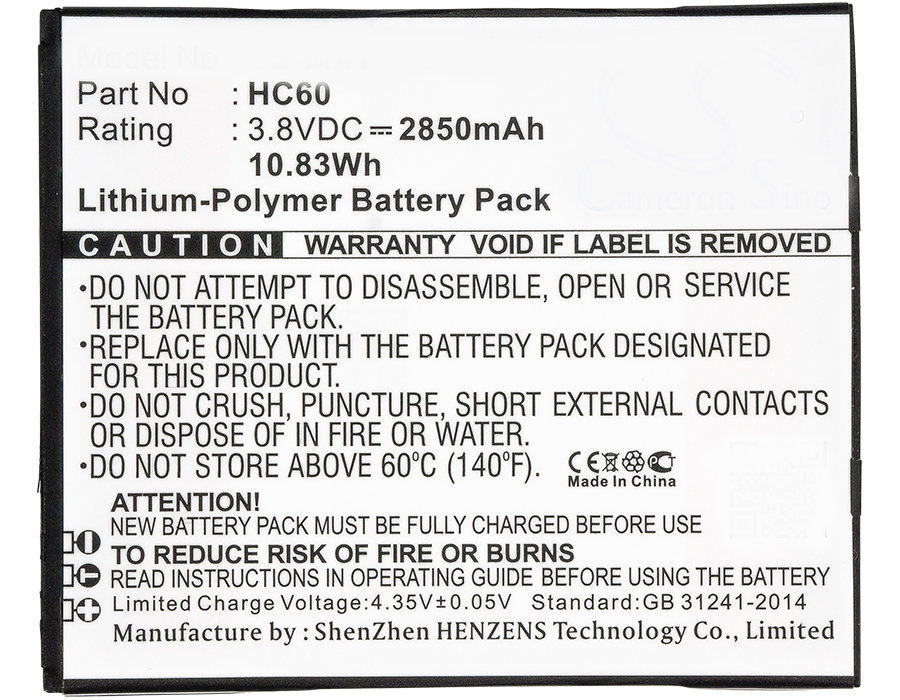 Synergy Digital Battery Compatible With Motorola HC60 Cellphone Battery - (Li-Pol, 3.8V, 2850 mAh / 10.83Wh)