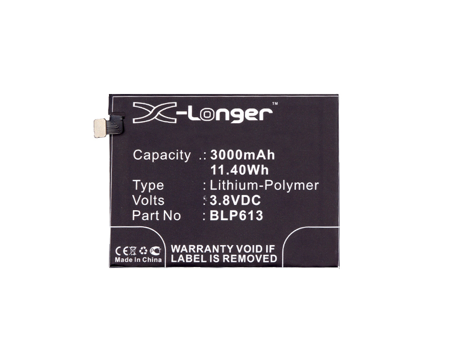 Synergy Digital Battery Compatible With Oneplus BLP613 Cellphone Battery - (Li-Pol, 3.8V, 3000 mAh / 11.40Wh)