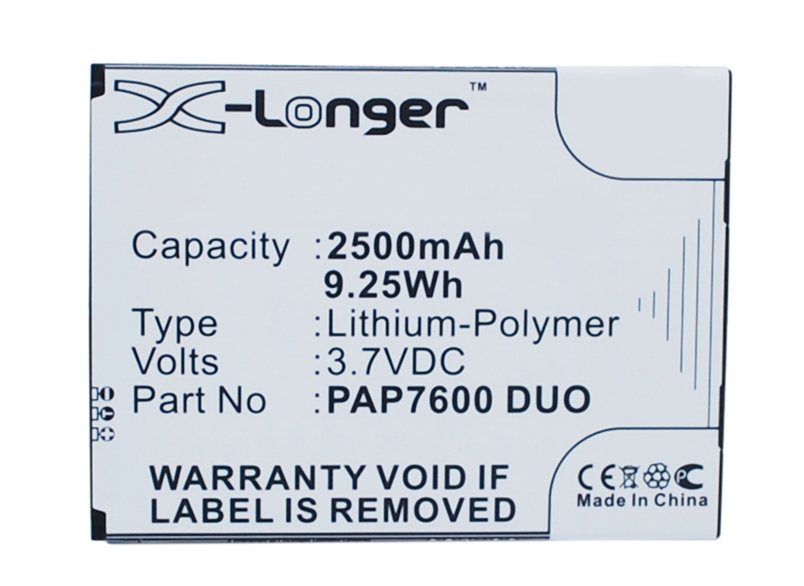 Synergy Digital Battery Compatible With Prestigio PAP7600DUO Cellphone Battery - (Li-Pol, 3.7V, 2500 mAh / 9.25Wh)