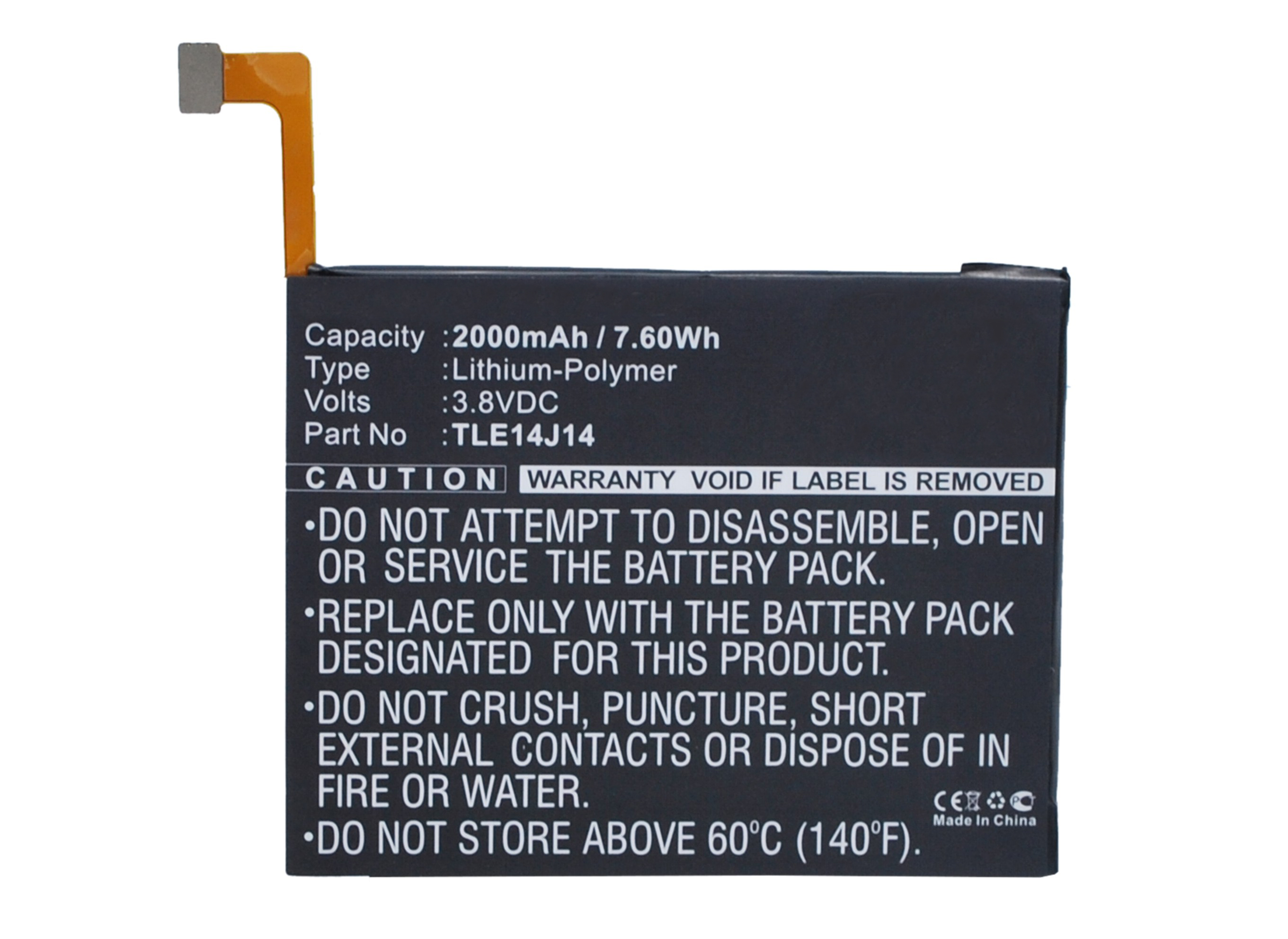 Synergy Digital Battery Compatible With Wiko TLE14I14 Cellphone Battery - (Li-Pol, 3.8V, 2000 mAh / 7.60Wh)