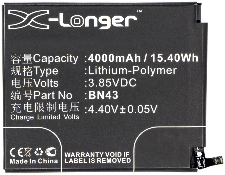 Synergy Digital Battery Compatible With Xiaomi BN43 Cellphone Battery - (Li-Pol, 3.85V, 4000 mAh / 15.40Wh)
