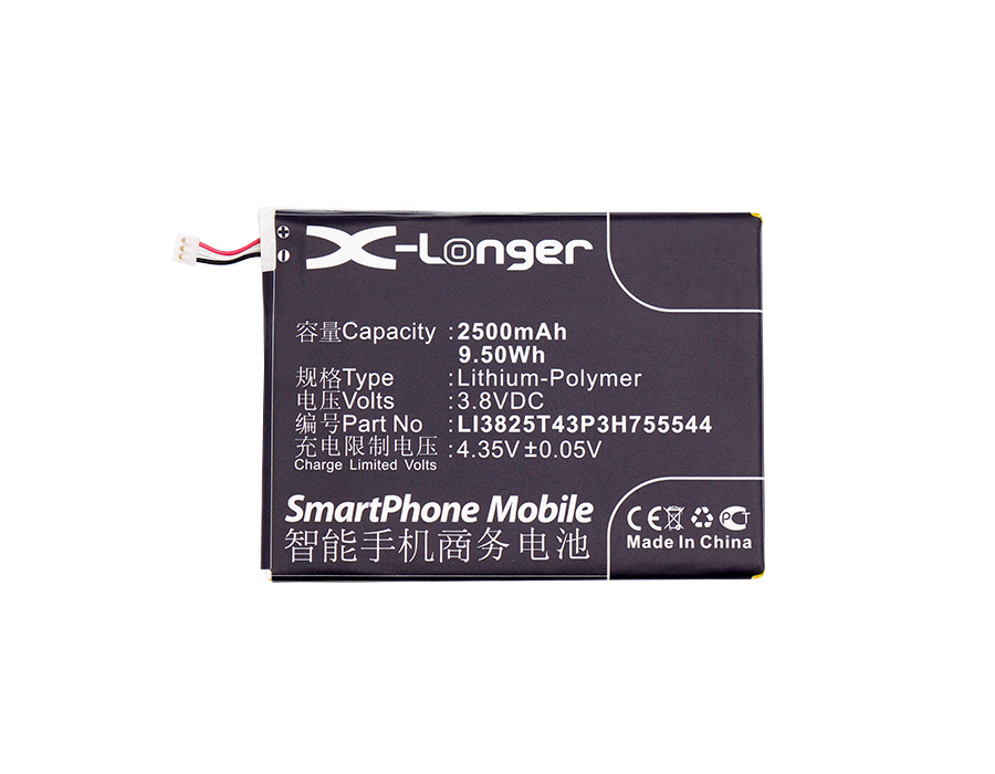 Synergy Digital Battery Compatible With ZTE LI3825T43P3H755544 Cellphone Battery - (Li-Pol, 3.8V, 2500 mAh / 9.50Wh)