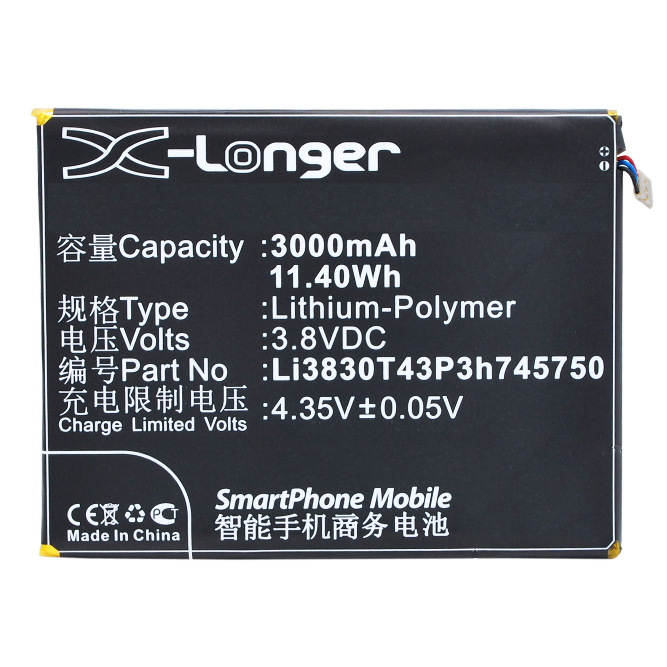 Synergy Digital Battery Compatible With ZTE Li3830T43P3h745750 Cellphone Battery - (Li-Pol, 3.8V, 3000 mAh / 11.40Wh)