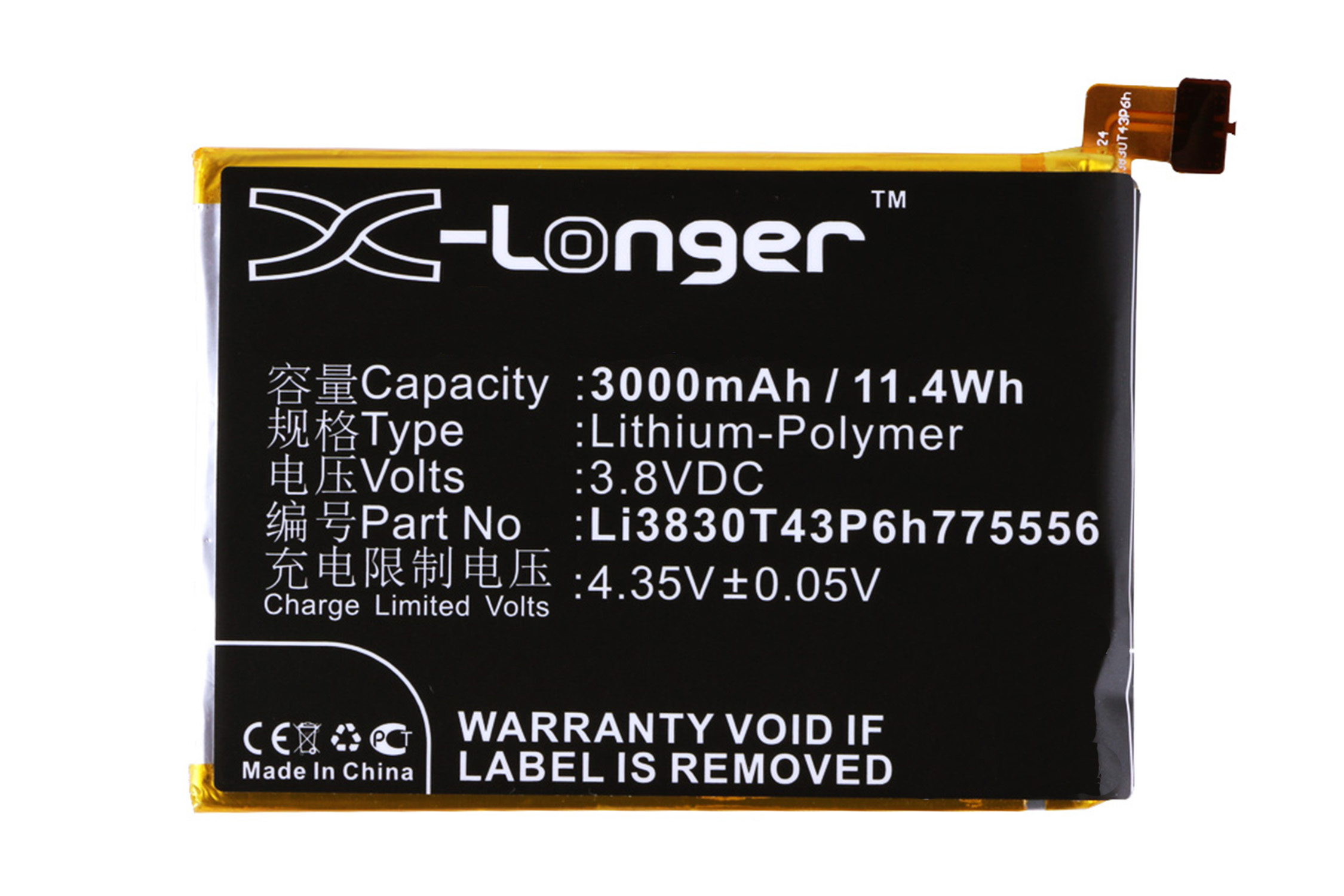 Synergy Digital Battery Compatible With ZTE Li3830T43P6h775556 Cellphone Battery - (Li-Pol, 3.8V, 3000 mAh / 11.40Wh)