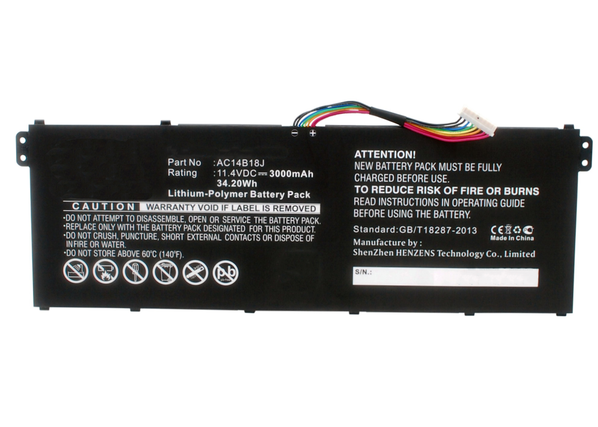 Synergy Digital Battery Compatible With Acer AC14B13J Laptop Battery - (Li-Pol, 11.4V, 3000 mAh)