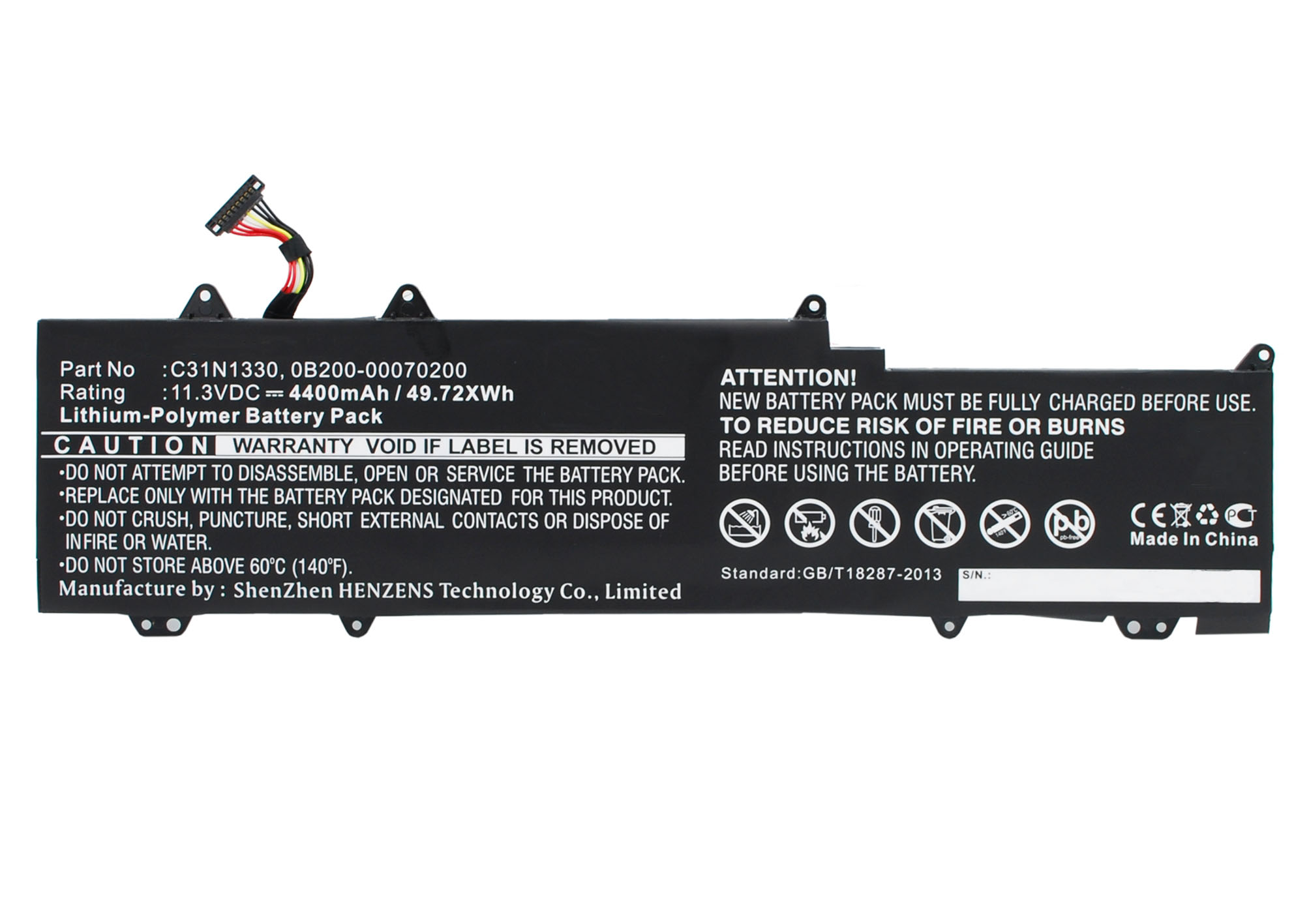 Synergy Digital Battery Compatible With Asus 0B200-00070200 Laptop Battery - (Li-Pol, 11.3V, 4400 mAh)