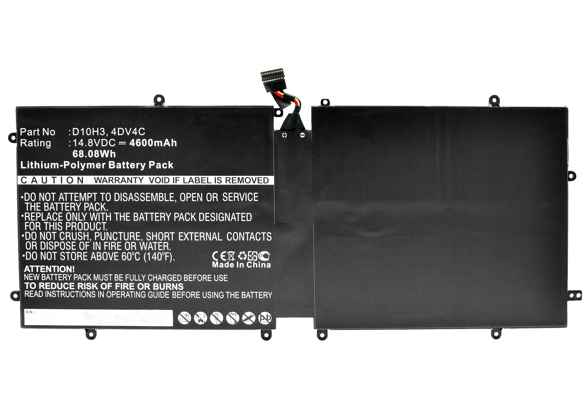 Synergy Digital Battery Compatible With DELL 4DV4C Laptop Battery - (Li-Pol, 14.8V, 4600 mAh)