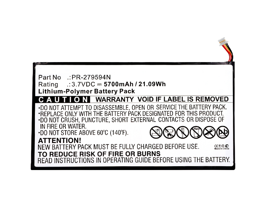 Synergy Digital Tablet Battery, Compatible with Acer PR-279594N Tablet Battery (Li-Pol, 3.7V, 5700mAh)