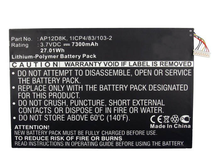 Synergy Digital Battery Compatible With Acer 1ICP4/83/103-2 Tablet Battery - (Li-Pol, 3.7V, 7300 mAh)