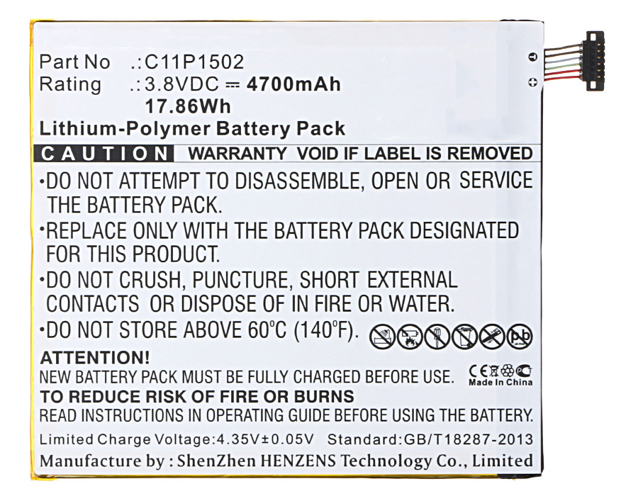 Synergy Digital Tablet Battery, Compatible with Asus C11P1502 ( 1ICP3/108/118 ) Tablet Battery (Li-Pol, 3.8V, 4700mAh)
