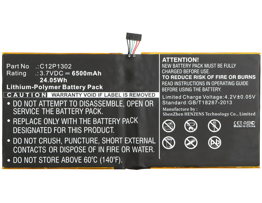 Synergy Digital Battery Compatible With Asus C12P1302 Tablet Battery - (Li-Pol, 3.7V, 6500 mAh)