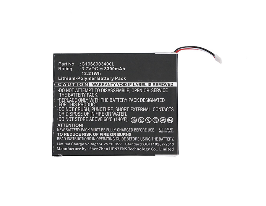 Synergy Digital Tablet Battery, Compatible with BLU C1068903400L Tablet Battery (Li-Pol, 3.7V, 3300mAh)