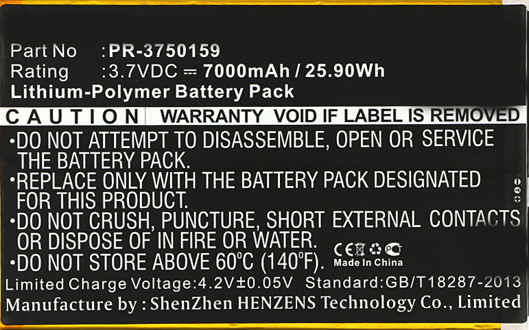 Synergy Digital Tablet Battery, Compatible with INSIGNIA PR-3750159 Tablet Battery (Li-Pol, 3.7V, 7000mAh)