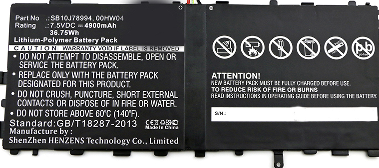 Synergy Digital Battery Compatible With Lenovo 00HW044 Tablet Battery - (Li-Pol, 7.5V, 4900 mAh)