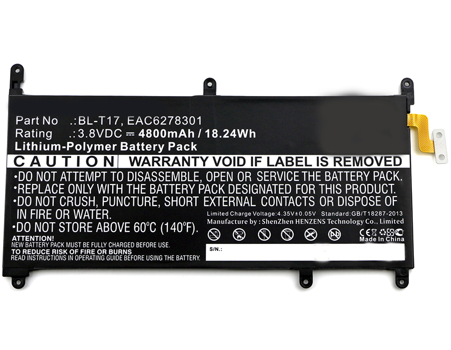 Synergy Digital Battery Compatible With LG BL-T17 Tablet Battery - (Li-Pol, 3.8V, 4800 mAh)