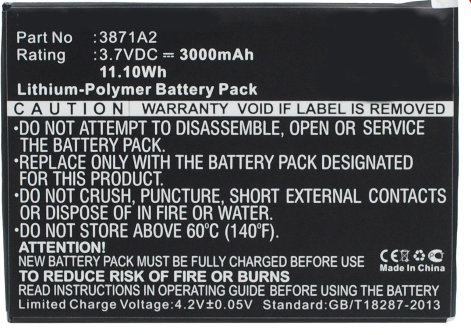 Synergy Digital Tablet Battery, Compatible with Prestigio 3871A2 Tablet Battery (Li-Pol, 3.7V, 3000mAh)