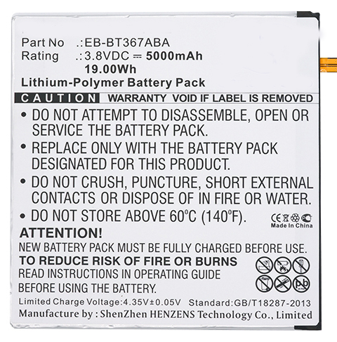 Synergy Digital Tablet Battery, Compatible with Samsung EB-BT367ABA Tablet Battery (Li-Pol, 3.8V, 5000mAh)