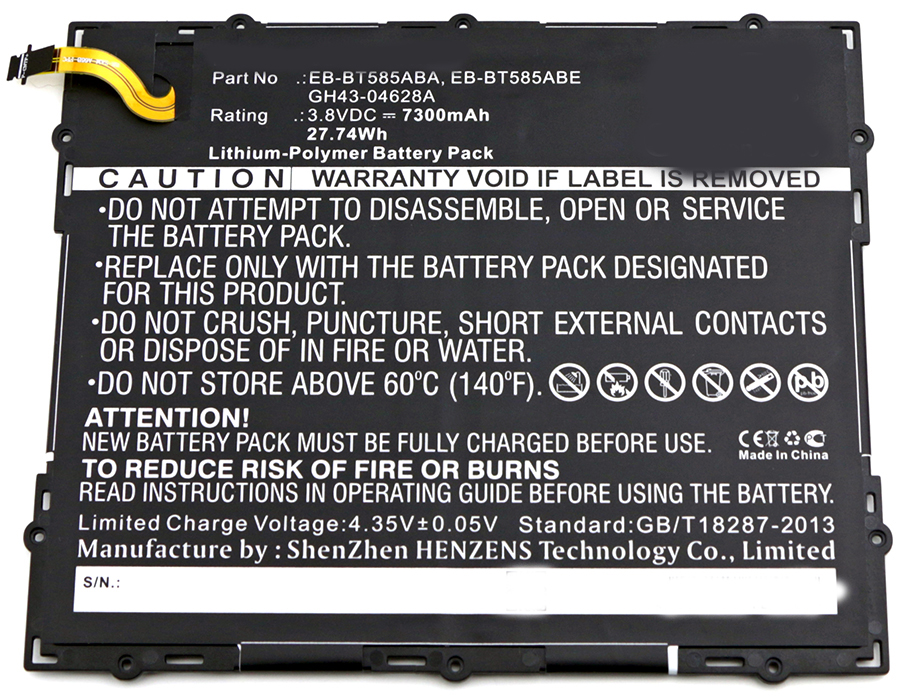 Synergy Digital Tablet Battery, Compatible with Samsung EB-BT585ABA Tablet Battery (Li-Pol, 3.8V, 7300mAh)