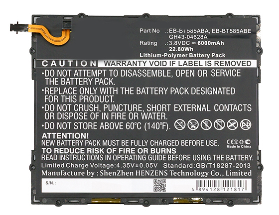 Synergy Digital Battery Compatible With Samsung EB-BT585ABA Tablet Battery - (Li-Pol, 3.8V, 6000 mAh)