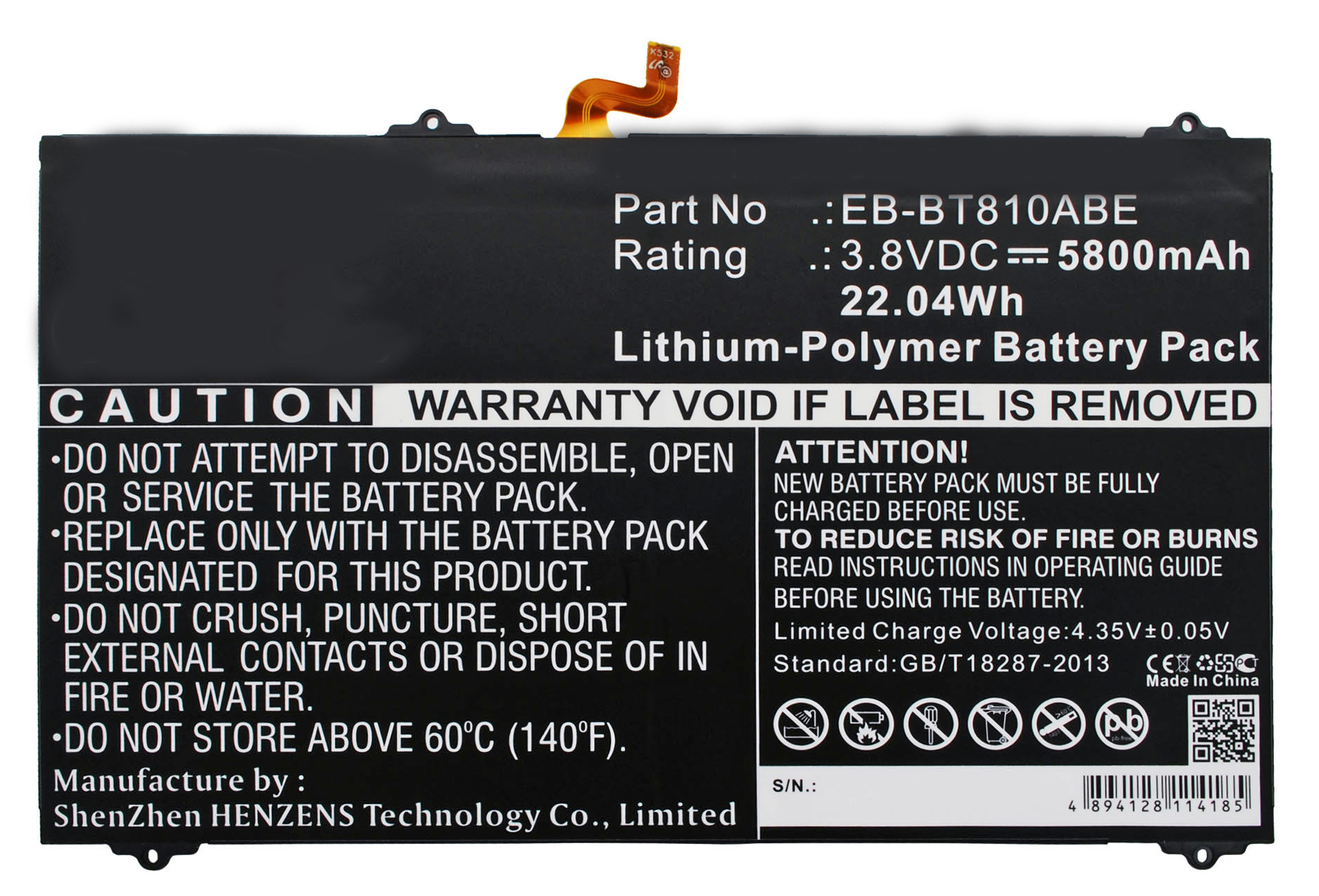 Synergy Digital Tablet Battery, Compatible with Samsung EB-BT810ABA Tablet Battery (Li-Pol, 3.8V, 5800mAh)