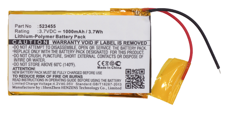 Synergy Digital Battery Compatible With Fiio 523455 Replacement Battery - (Li-Pol, 3.7V, 1000 mAh)