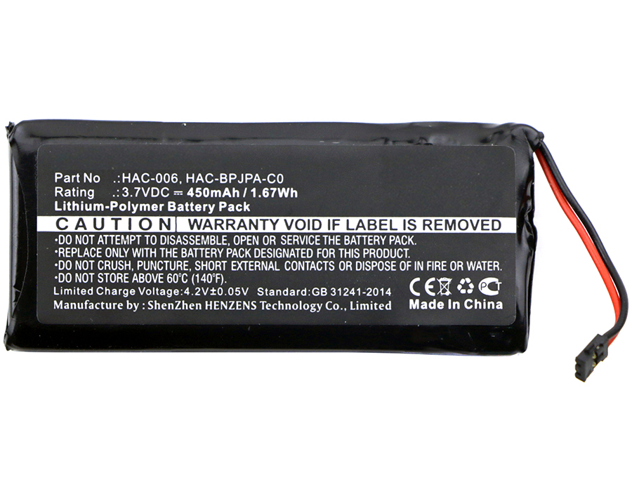 Synergy Digital Game Console Battery, Compatible with Nintendo HAC-006 Game Console Battery (Li-Pol, 3.7V, 450mAh)