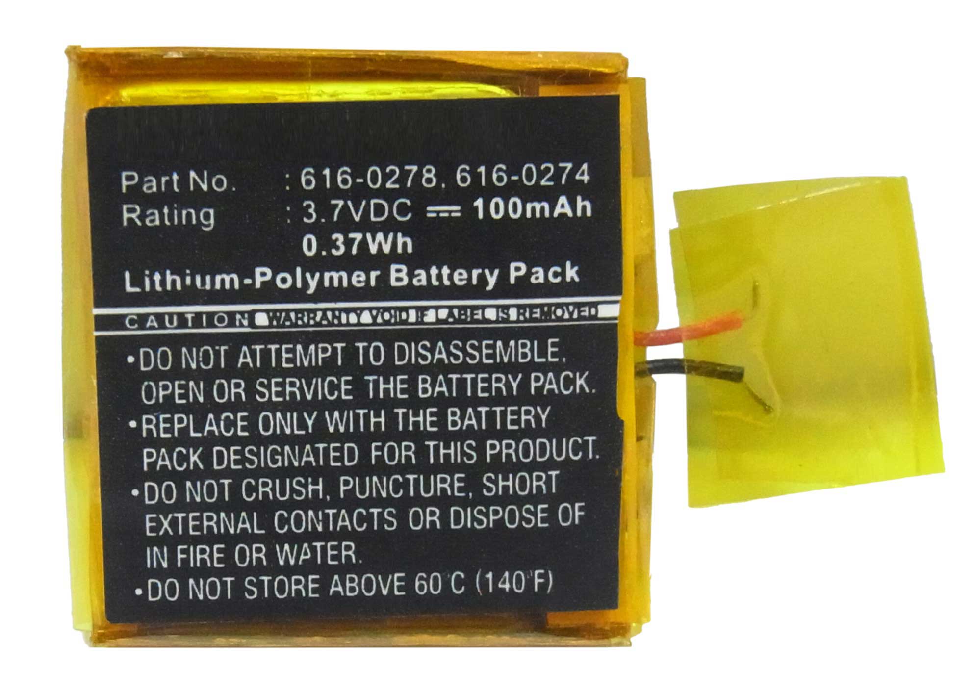 Synergy Digital Battery Compatible With Apple 616-0274 Replacement Battery - (Li-Pol, 3.7V, 100 mAh)