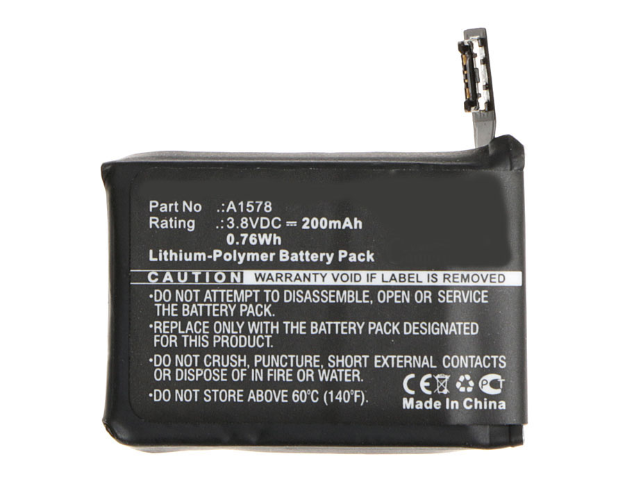 Synergy Digital Smartwatch Battery, Compatible with Apple A1578 Smartwatch Battery (Li-Pol, 3.8V, 200mAh)