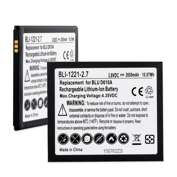 BLI-1221-2.7 Li-Pol Internal Battery - Rechargable Ultra High Capacity (Li-Ion 3.8V 2650mAh) - Replacement For BLU BLT-D610 D610A Cellphone Battery