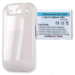 BLI-1258-4.2W Li-Ion Extended Battery - Rechargable Ultra High Capacity (4200 mAh) Equipped with NFC - Replacement For Samsung Galaxy S3 Cellphone Battery - With A White Cover