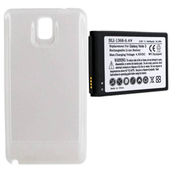 BLI-1368-6.4W Li-Ion Extended Battery - Ultra High Capacity (3.8V 6400 mAh) Equipped With NFC - Replacement For Samsung Galaxy S Note III Cellphone Battery - Includes A White Cover