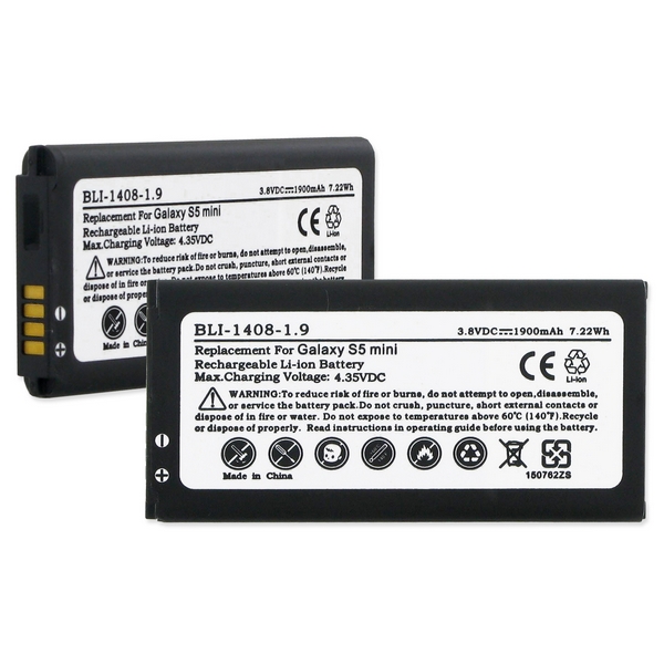 BLI-1408-1.9 Li-Ion Battery -Equipped With NFC- Rechargable Ultra High Capacity (Li-Ion 3.8V 1900mAh ) - Replacement For Samsung Galaxy S5 Mini Cellphone Battery