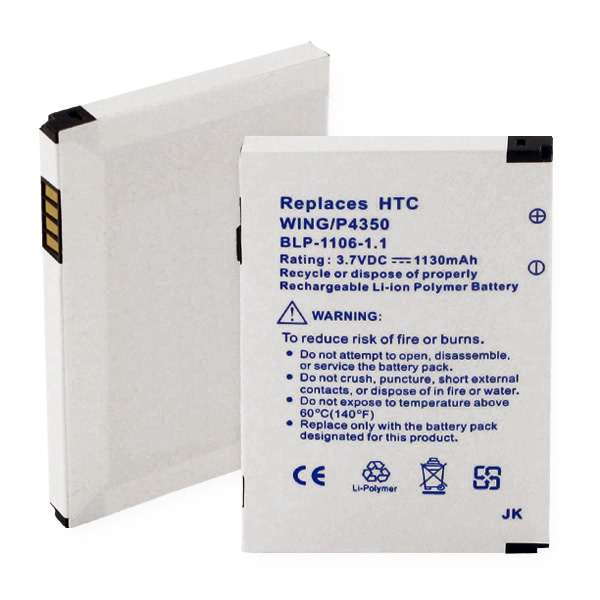 Cellphone Ultra Hi-Capacity Battery (Li-Pol, 3.7V, 1130mAh) - Replacement for HTC P4350 Battery