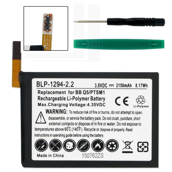 BLP-1294-2.2 Li-Pol Internal Battery - Rechargable Ultra High Capacity (Li-Pol 3.8V 2150mAh) - Replacement For BlackBerry Q5 BAT-51585-103 Cellphone Battery - Installtion Tools Included
