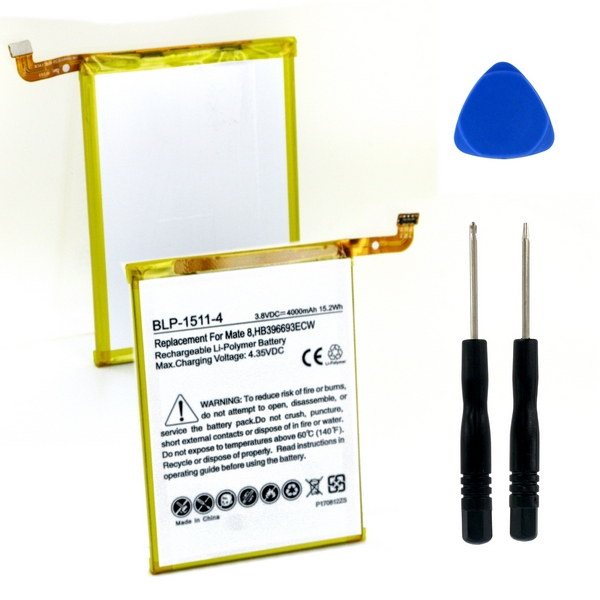 Cellphone Ultra Hi-Capacity Battery (Li-Pol, 3.8V, 4000mAh) - Replacement for Huawei HB396693ECW Battery - Installation Tools Included