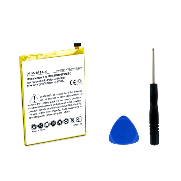 Cellphone Ultra Hi-Capacity Battery (Li-Pol, 3.8V, 4000mAh) - Replacement for Huawei HB496791EBC Battery - Installation Tools Included