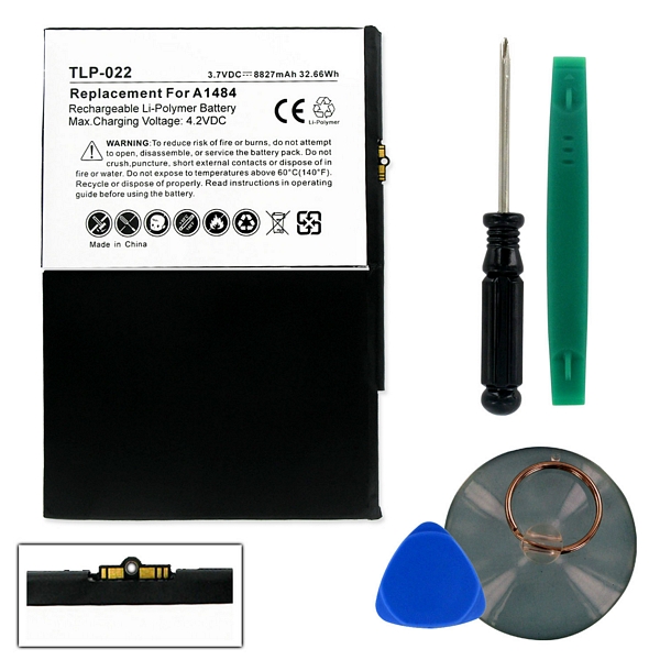 TLP-022 Li-Pol Battery - Rechargeable Ultra High Capacity (Li-Pol 3.7V 8827mAh) - Replacement For Apple A1484 Battery - Installation Tools Included