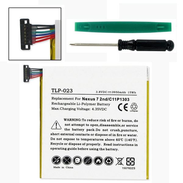 TLP-023 Li-Pol Battery - Rechargeable Ultra High Capacity (Li-Pol 3.7V 3950 mAh) - Replacement For Google C11P1303 Battery - Installation Tools Included