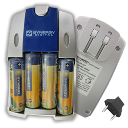 AA and AAA NiMH Rapid Battery Charger - Includes 4-pack of 2800mAh Rechargeable AA Ni-MH Batteries - 110/220v