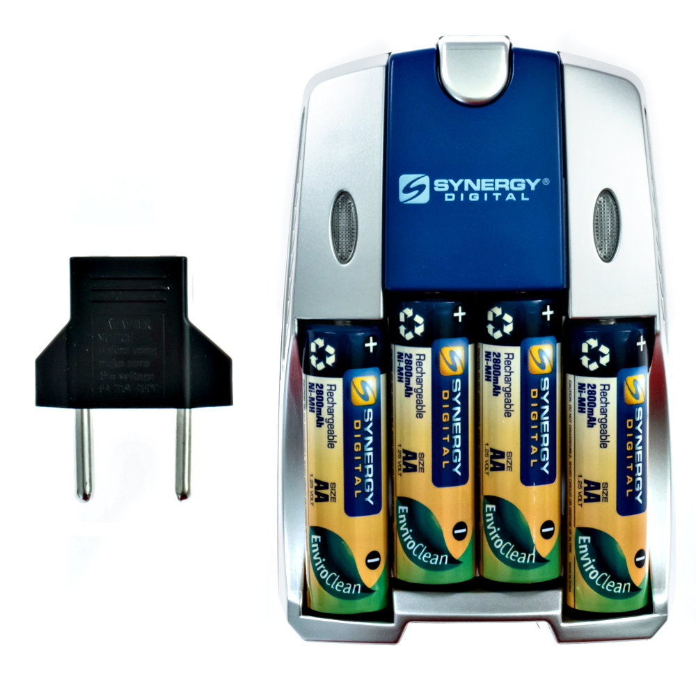 AA and AAA NiMH Quick Battery Charger - Includes 4-pack of 2800mAh Rechargeable AA Ni-MH Batteries - 110/220V