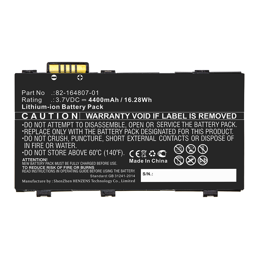 Synergy Digital Barcode Scanner Battery, Compatible with 82-164801-02 Barcode Scanner Battery (3.7V, Li-ion, 4400mAh)