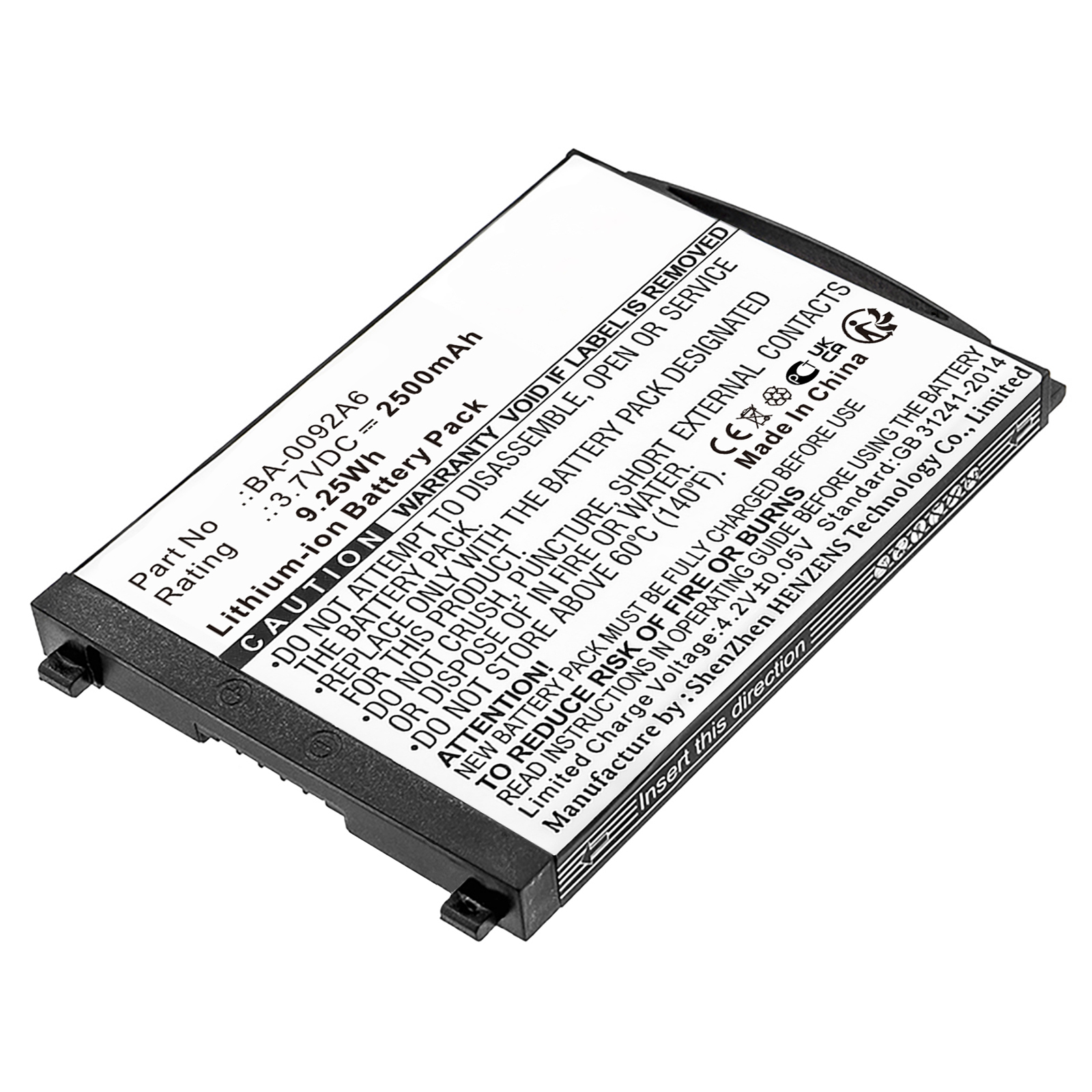 Synergy Digital Barcode Scanner Battery, Compatible with CipherLAB BA-0092A6 Barcode Scanner Battery (Li-ion, 3.7V, 2500mAh)
