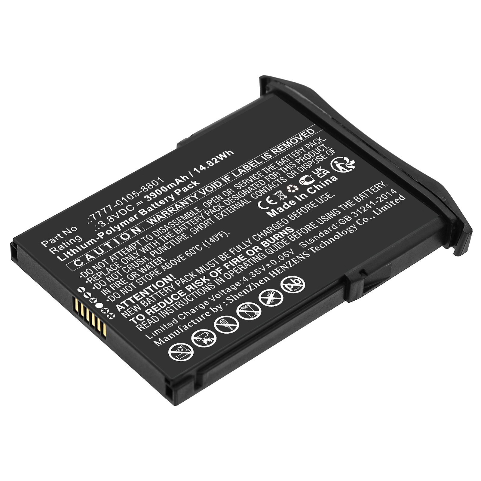 Synergy Digital Barcode Scanner Battery, Compatible with NCR Orderman 7777-0105-8801 Barcode Scanner Battery (Li-Pol, 3.8V, 3900mAh)