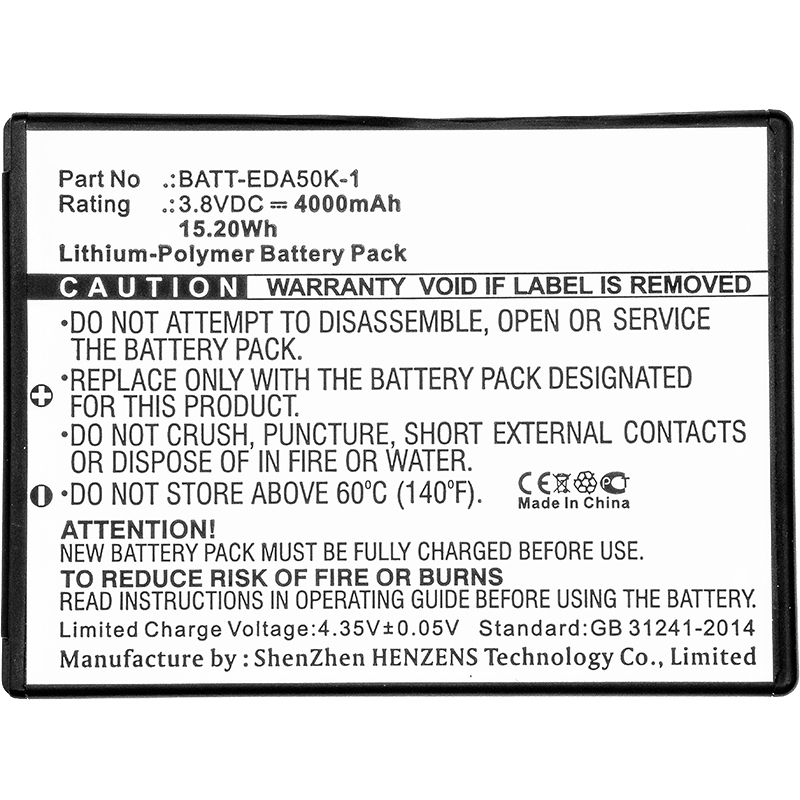 Synergy Digital Barcode Scanner Battery, Compatiable with Honeywell 50134176-001, BAT-EDA50, BAT-EDA50US, BATT-EDA40-1, BATT-EDA50K-1 Barcode Scanner Battery (3.8V, Li-Pol, 4000mAh)