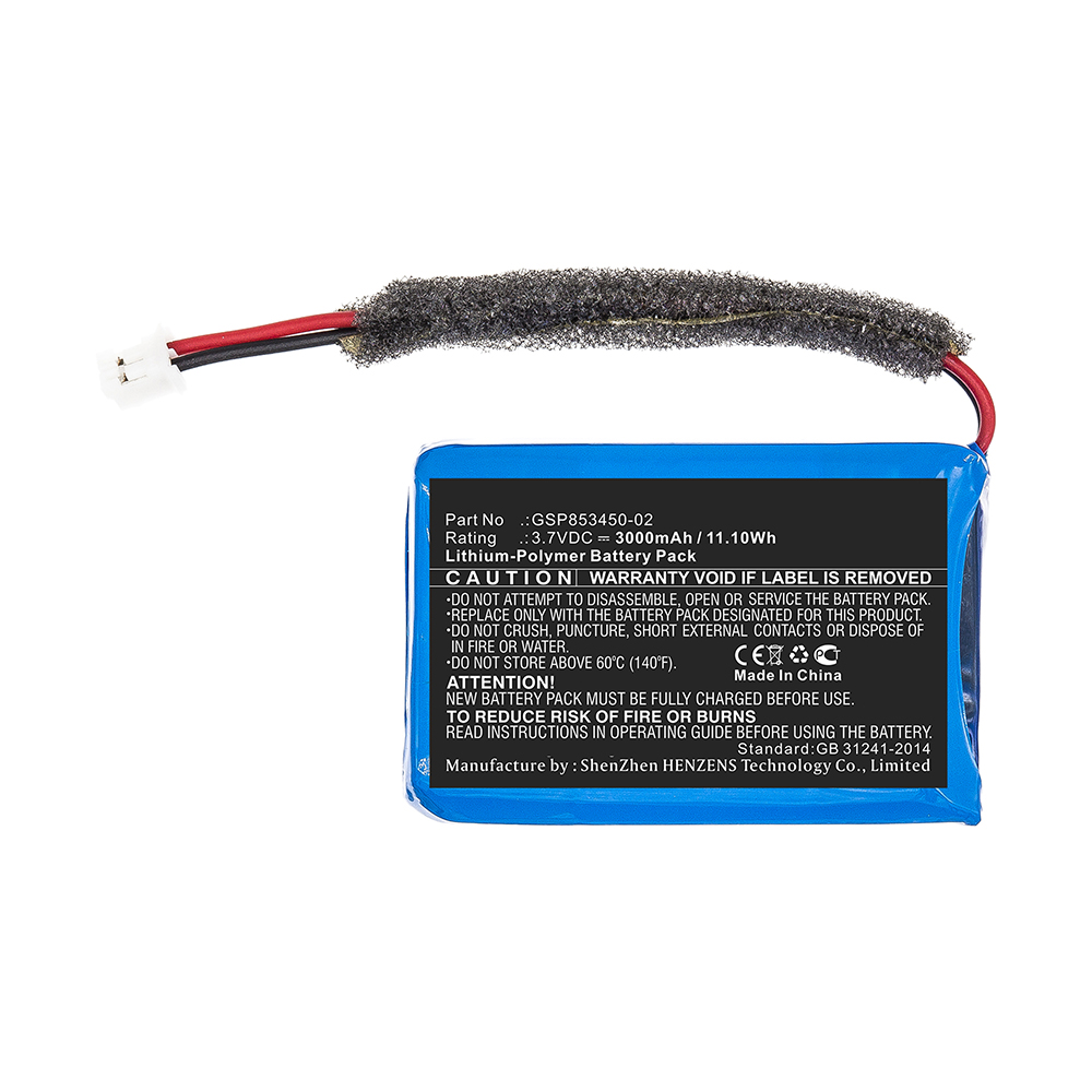 Synergy Digital Speaker Battery, Compatible with JBL GSP853450-02 Speaker Battery (Li-Pol, 3.7V, 3000mAh)